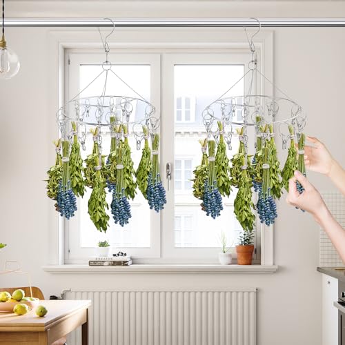Round Herb Drying Rack for Drying Spices, Rustproof Dryer with 20 Hooks