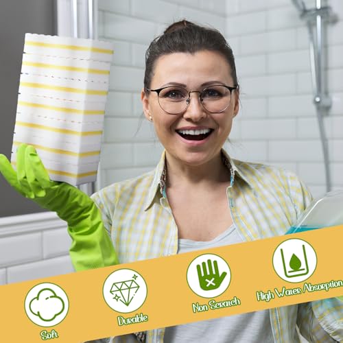 SiliFine 60 Pack Magic Extra Durable Sponge Eraser 3 Layer Density Cleaning Pads in Bulk Thick More Lasting Sponge Eraser for Bathroom Kitchen Floor Bathtub Toilet Cleaner(Yellow and White) - color: Yellow and White