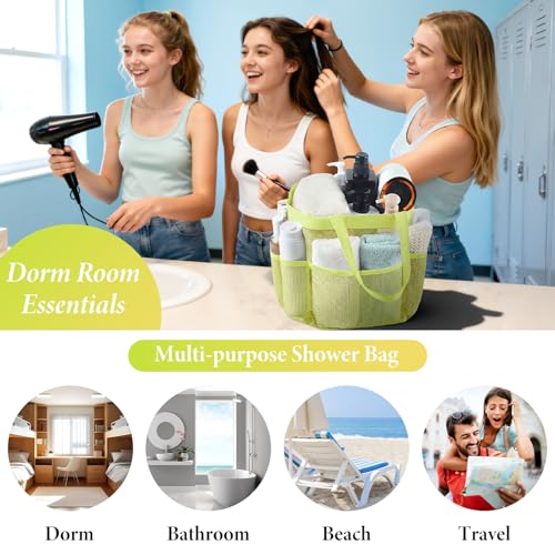 Mesh Shower Caddy Portable - 9 Pockets, Shower Bag for Dorm Room Camping - color: light yellow