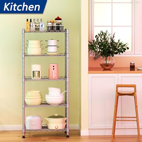 REGILLER 5-Wire Shelving Metal Storage Rack Adjustable Shelves,Standing Storage Shelf Units for Laundry Bathroom Kitchen Pantry Closet(Silver,11.8" D x 16.6" W x 53.5" H) (Pack of 2) - color: Silver, size: 5tier 11.8"D x 16.6"W x 53.5"H (Pack of 2)