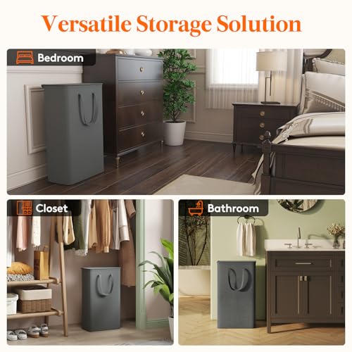 Lifewit Slim Laundry Hamper with Lid and Easy Carry Handles, 65L, Gray - color: Gray, size: 65L