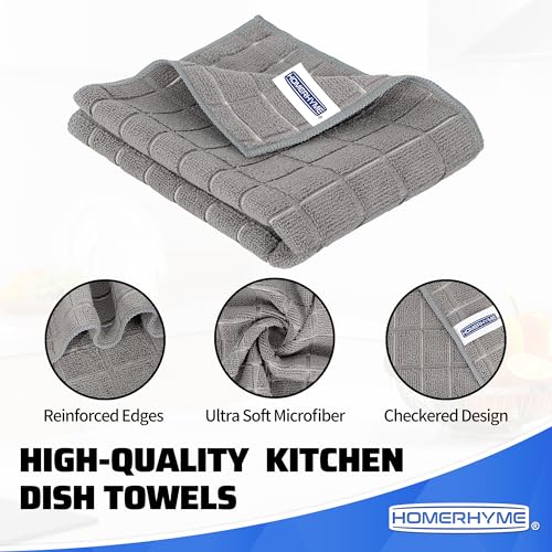 Kitchen Towels, 8 Pack Microfiber Cleaning Cloth, 25'' x 15'' Dish Towels, 270 GSM Checkered All-Purpose Reusable Lint Free & Absorbent Hand Towels for Kitchen Home Tea Bar Shop - color: Grey, size: 8 Pack