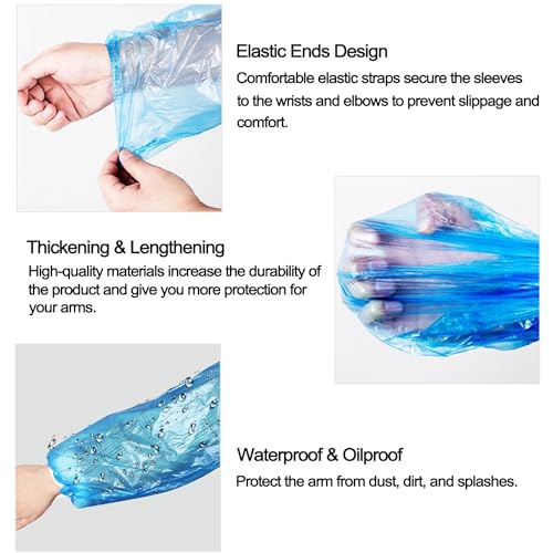 Disposable Oversleeves Covers, 200PCS Plastic Arm Sleeves Covers for Painting Repairing Cleaning Tattooing - Blue - color: Blue