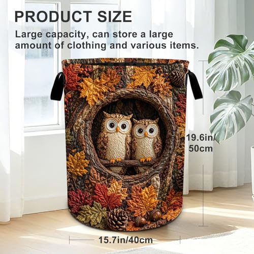 Owl Print Laundry Basket Foldable Oxford Laundry Hamper With Handle For Room Bathroom Bedroom - color: Owl