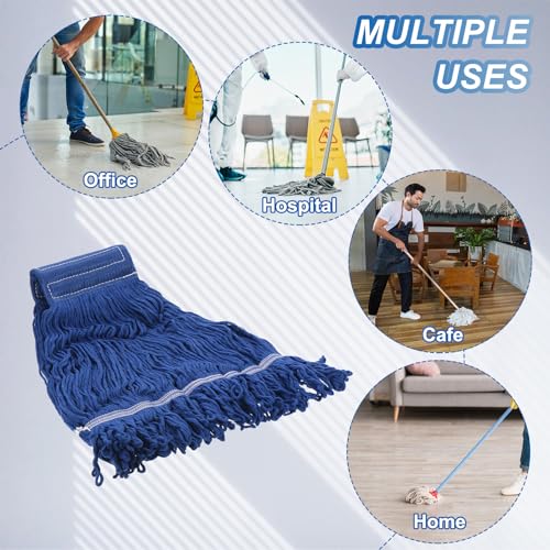 uxcell 6Pcs Commercial Mop Head Replacement, Cotton String Mop Head, Wet Cleaning Mop Head Refills for Home, Industrial Commercial Use, Blue - color: Blue