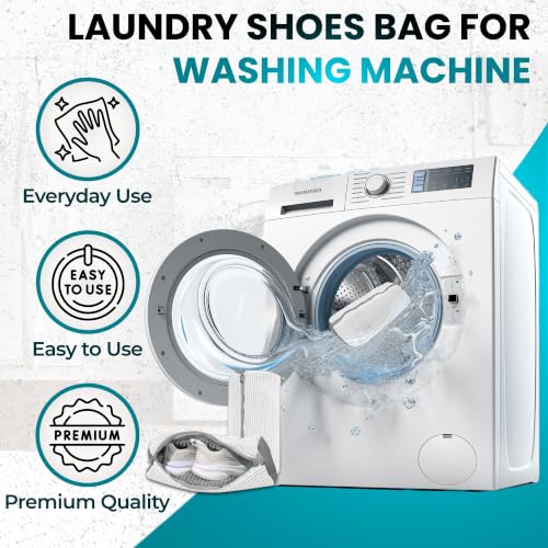 Premium Shoe Washing Machine bag 2 Pack – 360° Self-Locking Zipper Reusable Sneaker Laundry Set – Heavy-Duty Microfiber Shoe Washing Bag for Washer & Dryer, Boots & Athletic Footwear (White) - color: White
