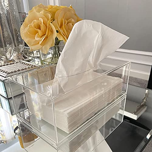 Clear Acrylic Tissue Box Holder with Cover Facial Tissue Dispenser Box Case for Countertop,Clear Plastic Dryer Sheet Container Napkin Organizer for Bathroom, Kitchen,Home,Rectangle (Pack of 2) - size: 10"X5.2"X4"(Rectangle) (Pack of 2)