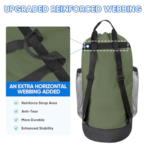 BALEINE 150L Laundry Bag Backpack, 900D Oxford Fabric Large Travel Laundry Bags with Shoulder Straps and 2 Mesh Pockets for College Dorm, Apartment, Laundromat (Green, 150L) - color: Green, size: 150L