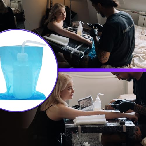 Tattoo Wash Bottle Bags 250pcs and 2pcs squeeze bottles 8oz - color: Blue