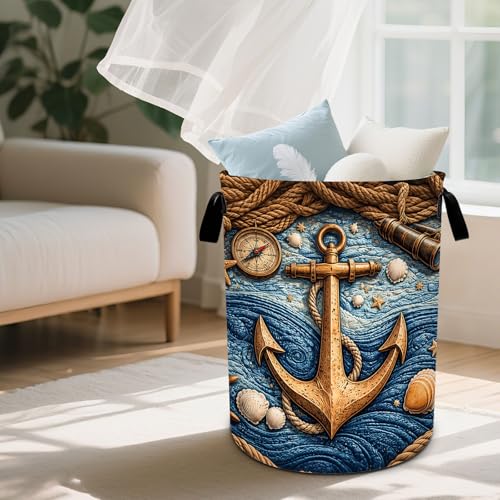 Nautical Laundry Basket Waterproof Laundry Hamper Foldable Laundry Bag with Handles for Bedroom, Bathroom, Office, Clothes Storage - color: Nautical