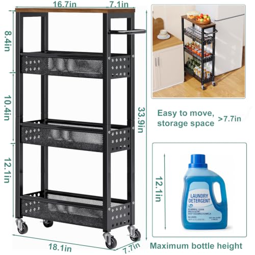 Laundry Room Slim Rolling Cart with Wheels for Between Washer and Dryer Gap - color: Classic Black, size: 7.1″ Wide