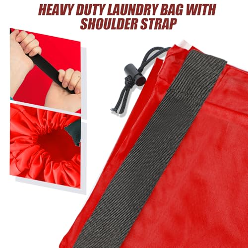Isink Heavy Duty Laundry Bag with Strap,2 Pack Travel Laundry Bags for Dirty Clothes,24" x 36" Large Laundry Bag for Traveling,Camping,Dorm (Black + Red) - color: Laundry Bags with Strap (Black + Red)