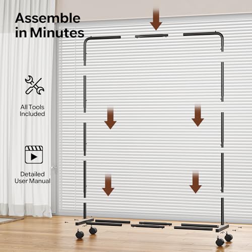 Simple Trending Clothing Rack, Portable Garment Rack, Clothes Rack, Black - color: Black, size: 14.75"D x 43.5"W x 54.25"H