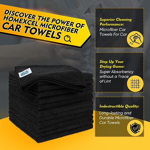 HOMEXCEL Microfiber Cleaning Cloths 12 Pack, Premium 16 x 16 inch Microfiber Towel for Cars, Ultra Absorbent Car Washing Cloth, Lint Free Streak Free Wash Cloths for Car, Kitchen, and Window, Black - color: Black, size: 16 x 16 Inch