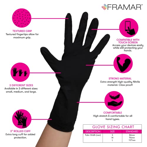 FRAMAR Black Disposable Gloves Large, 12 INCH Latex Free Gloves Large - size: Large (Pack of 100)