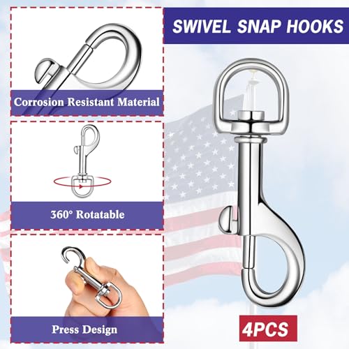 Flag Pole Rope Kit Flag Pole Hardware Parts Repair Kit Flag Pole Rope with Rope Cleat Hook and 4 Pcs Zinc Alloy Swivel Snap Clips for Outdoor Flag Pole Accessories Clothesline Swing Camping(100 ft) - size: 100 ft
