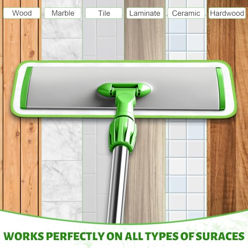 17.7" Microfiber Mop for Floor Cleaning, 360° Rotating Flat Mop with 4 Pads - color: Green