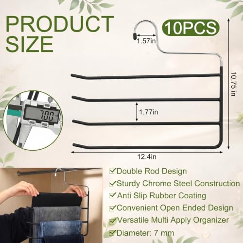 Unittype 10 Pcs Pants Hangers Four Rod Bulk Space Saving Trousers Jean Hangers Open Ended Metal Clothing Rack Closet Storage Organizer for School Dorm Apartment Legging Scarves Slack Black - color: Black, style: 4 Tier