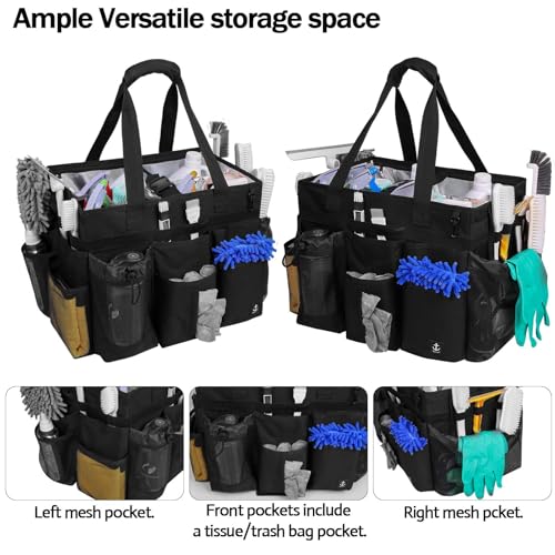 Rolling Cleaning Caddy Bag Built-in Hard Plastic Sheet Detachable Trolley - color: Black