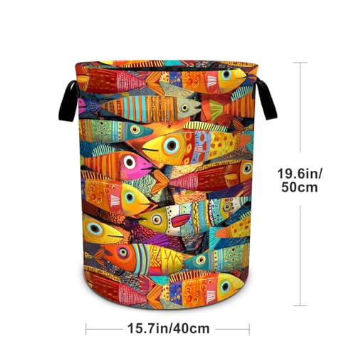 Colorful Fish Laundry Basket Foldable Laundry Hamper With Handles Clothes Storage Bucket Organizer Laundry Bag For Bedroom Bathroom Laundry Storage 19.6 x 15.7 - color: Fish