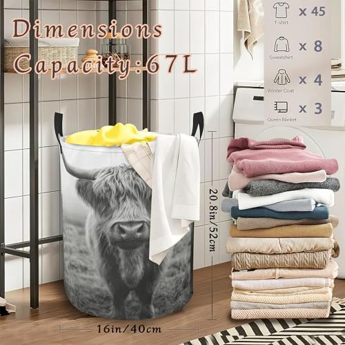 Vintage Farm Highland Cow Laundry Basket,Foldable Oxford Cloth Laundry Hamper with Handles Waterproof Dirty Clothes Storage Basket for Bathroom Bedroom Dorm Room 16" x 20.8" - color: Vintage Farm Highland Cow