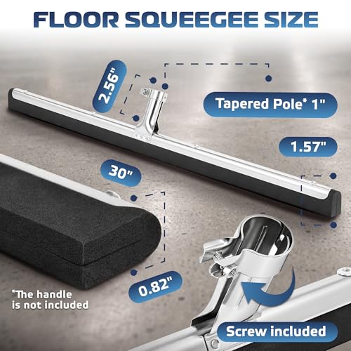 DSV Standard Uneven Surface Floor Squeegee 30’’, Double Foam Blade Garage Squeegee, Taper Pole Connection - Handle Sold Separately for Tiles, Concrete and Asphalt - size: 30-inch