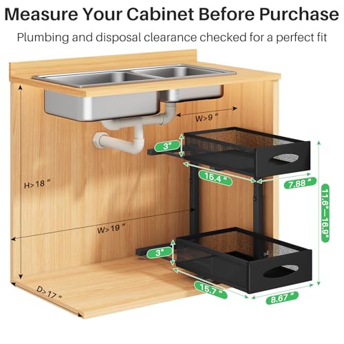 Under Sink Organizer, 2 Pack 2 Tier Pull out Cabinet Organizer Baskets with Mesh Sliding Drawers, Slide out Sink Storage Shelves for Home, Kitchen, Bathroom, Pantry, Office Organizers and Storag,Black - color: Black, size: 2 Pack