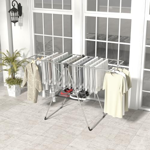 Tangkula 2-Level Collapsible Clothes Drying Rack w/Height-Adjustable Wings