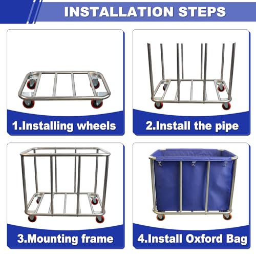 420L Commercial Rolling Laundry Cart, 440lbs Heavy Duty Steel Hamper, Blue