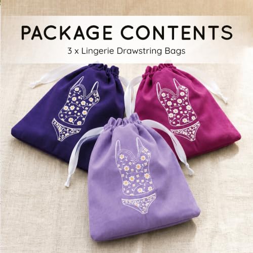 Lingerie Bag for Travel Set of 3, Women Lingerie Bags with Drawstrings, Double-Layered Polyester Beach Bags for Swimwear, Underwear & Storage, 15x15 Inches (Navy-Magenta-Lavender) - color: Evening Elegance