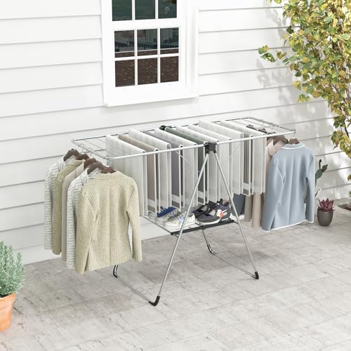 Tangkula 2-Level Collapsible Clothes Drying Rack w/Height-Adjustable Wings