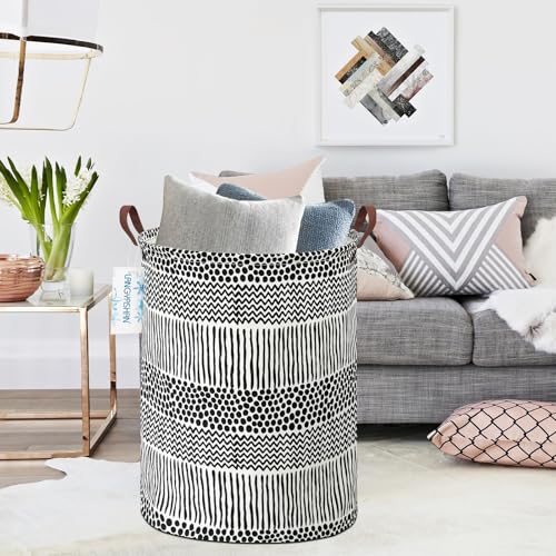 Round Laundry Basket Collapsible Storage Hamper Organizer Black Line - color: Black line