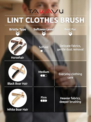 TAKAVU White Boar Clothes Brush for Suits, Large Beech Wood Handle - color: White Boar Bristle