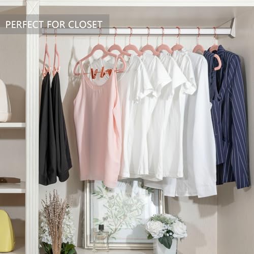 MIZGI Premium Velvet Pants Hangers with Clips (Pack of 30) Slim Skirt Hangers- Non Slip Felt Outfit Dress Hangers Blush Pink - Copper/Rose Gold Hooks,Space Saving Shirt Clothes Hangers - color: Blush Pink/Rosegold, size: 30-Pack