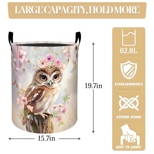 Cute Owl with Beautiful Floral Laundry Basket, Dorm Nursery Foldable Laundry Hamper Organizer for Bathroom Decor, Toy Clothes Storage Box for Bedroom 19.7x15.7 Inch - style: Owl17