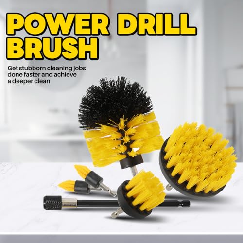 6Pcs Drill Brush Cleaning Kit with Extendable Rod, Yellow - color: Yellow-6pcs