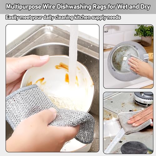 XANGNIER Non Scratch Wire Dishcloth,Wire Dishwashing Rags,8 * 8 in,8 Pcs - color: 8 Pcs