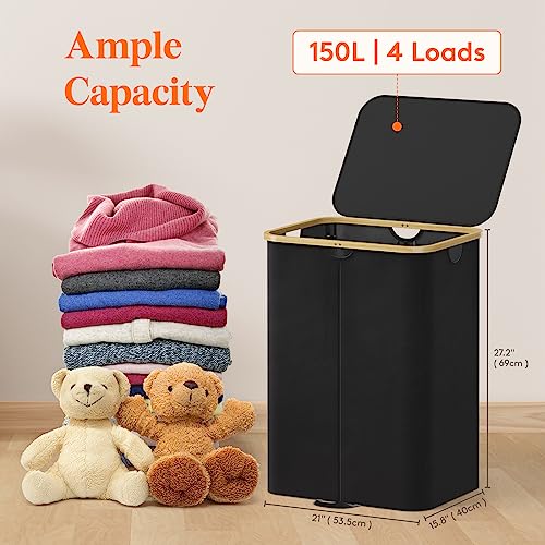 Lifewit 150L Double Laundry Hamper with Lid and Removable Bag, Black - color: Black, size: 150L
