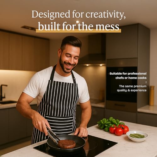 Will Well Kitchen Apron for Men and Women - 33" x 27" Oil-and-Water-Resistant with Adjustable Neck Strap and 38" Waist Ties for a Snug Fit, Lightweight with 2 Front Pockets - 1-Pack, Black - color: 06 - Black Stripe, size: 1 Pack