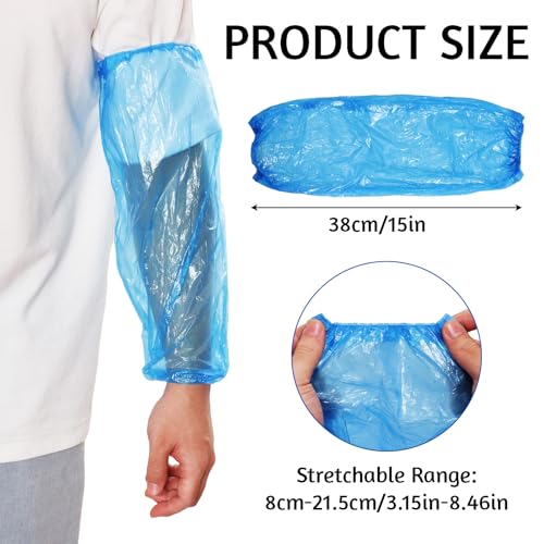 100Pcs Disposable Arm Sleeves Covers 15 Inch Blue Plastic Protective Sleeves for Working Handling Tattoo Painting Cleaning