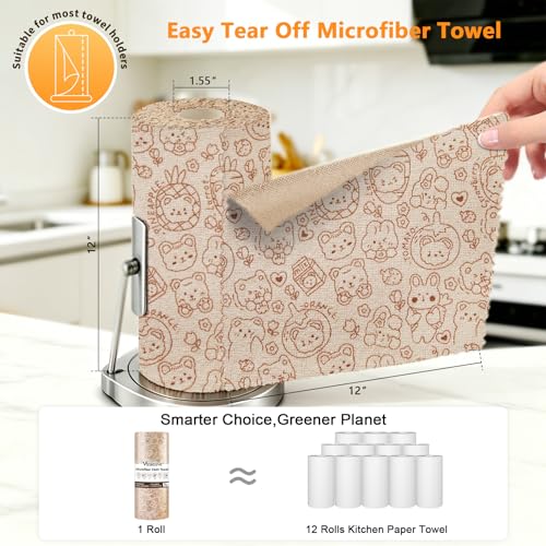 Viraelive Microfiber Cleaning Cloth Roll, 50 Pack, Brown Bear, 12"x12" - color: Fruity Bear