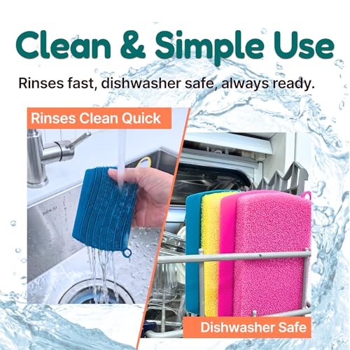 3-in-1 Silicone Scrubber Sponge with Squeegee – Non-Scratch Kitchen Sponge for Dishes, Sink & Bathroom, Quick-Dry, Reusable Cleaning Tool (Teal +Yellow) - color: Teal +Yellow