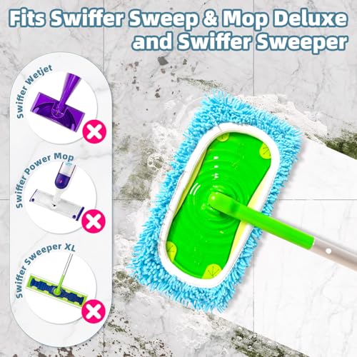 Reusable Mop Pads for Swiffer Sweeper Mop, Chenille Dry Sweeping Cloths - color: Chenille - Coral Blue, size: 6 Pack + 1 Pack