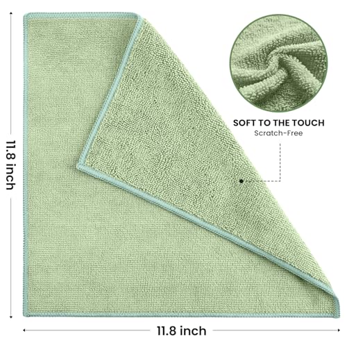SIFANGKE Microfiber Cleaning Cloth, 12 Pack Green Cleaning Rags for Housekeeping, Reusable Microfiber Towels for Car, Kitchen, Bathroom and Household Cleaning Supplies, 11.8"X11.8" - color: I.green, size: 1 Count (Pack of 12)