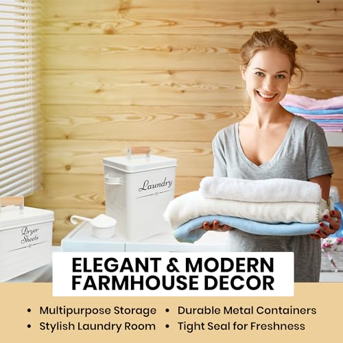 Farmhouse Metal Laundry Detergent Pod Container With Dryer Sheet Holder - color: Beige
