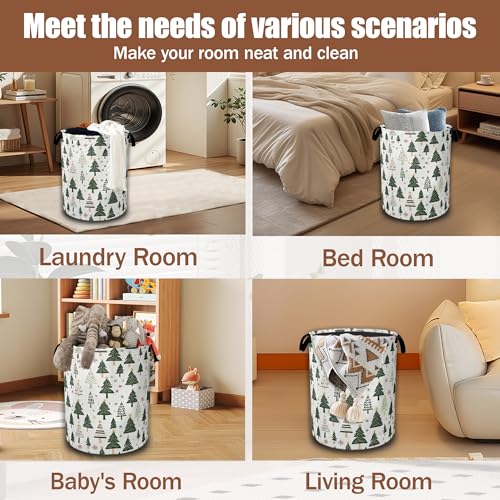 Christmas Pine Tree Laundry Basket,Waterproof Foldable Laundry Hamper,Dirty Clothes Basket, Linen Bin Storage Organizer Collection 16" x 20.8" - color: Christmas Pine Tree