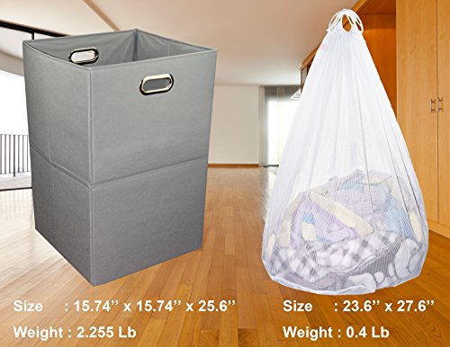 Freegrace Extra Large Laundry Hamper, Foldable Basket with Laundry Bag - color: Gray