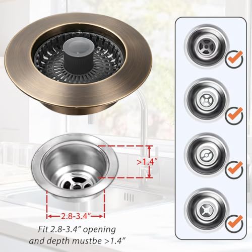 Anlige Kitchen Sink Drain Strainer, 3 in 1 Pop Up Kitchen Sink Stopper - color: Oil Rubbed Bronze