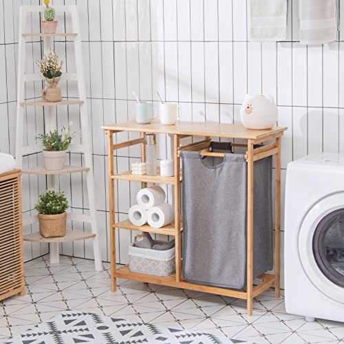 Giantex Bamboo Laundry Hamper Stand, Freestanding Laundry Organizer