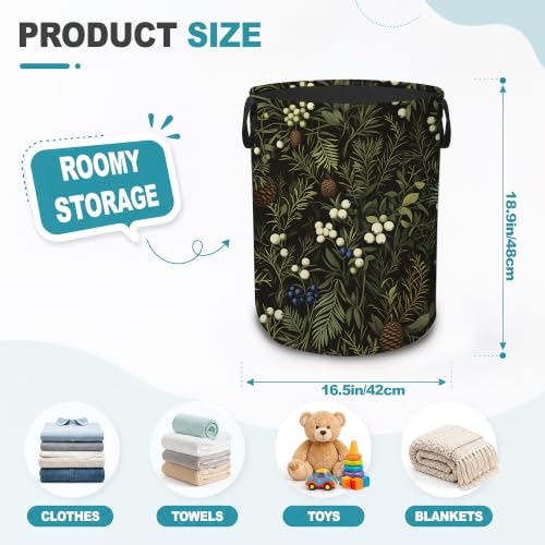 Botanical Pine Cone Dirty Clothes Hamper,Foldable Laundry Basket with Handles,Forest Green Leaves Waterproof Oxford Cloth Storage Bin for Bedroom Bathroom Nursery,16 x 20 Inch - color: Botanical Pine Cone,Forest Green Leaves